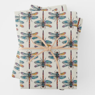 Feuille De Papier Cadeau Motif de libellule coloré