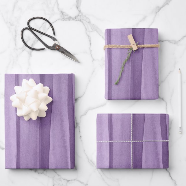 Feuille De Papier Cadeau Motif de lignes d'aquarelle violet (Recto)