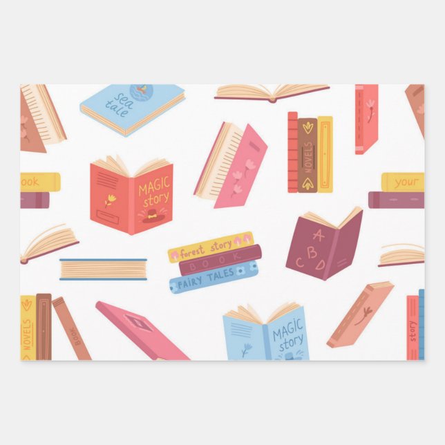 Feuille De Papier Cadeau Motif de livre (Devant)