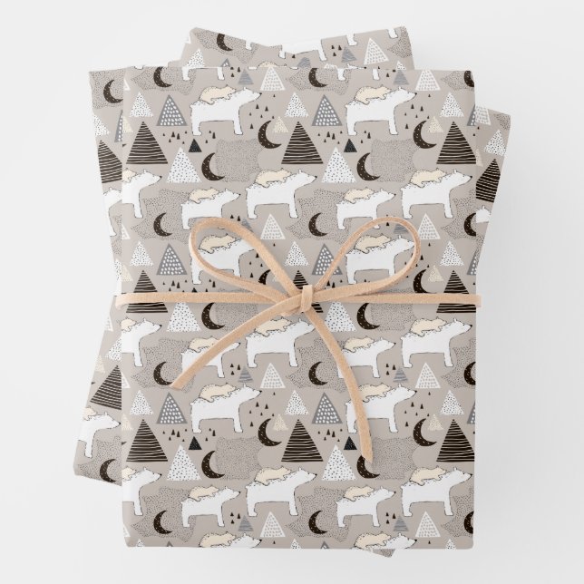 Feuille De Papier Cadeau Motif de l'ours de bois du mignon Doodland (En situation)