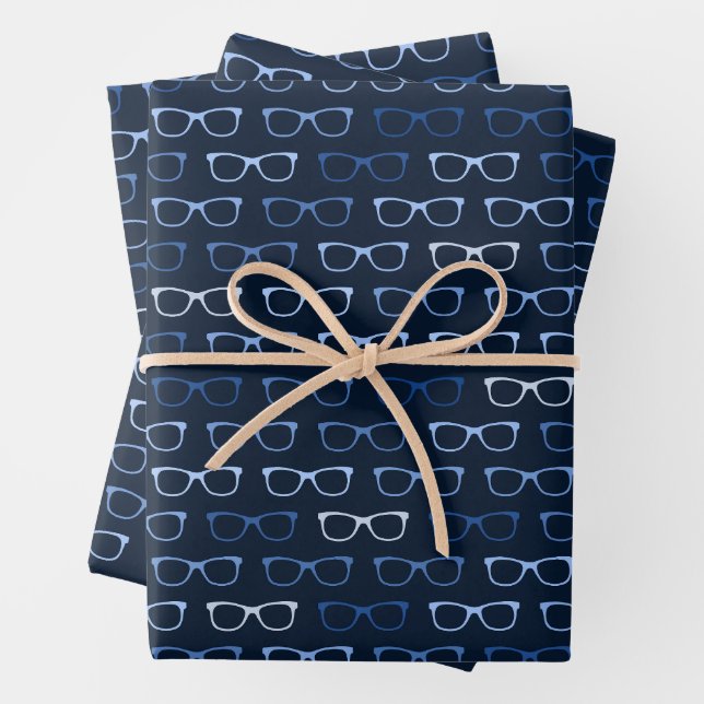 Feuille De Papier Cadeau Motif de lunettes bleu marine  Nerd (En situation)