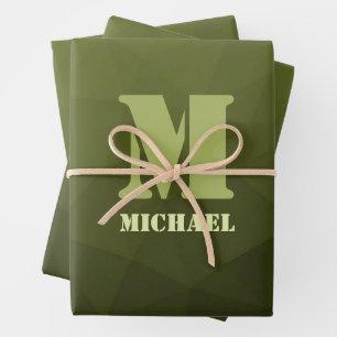 Feuille De Papier Cadeau Motif de maillage géométrique d'olive verte de l'a