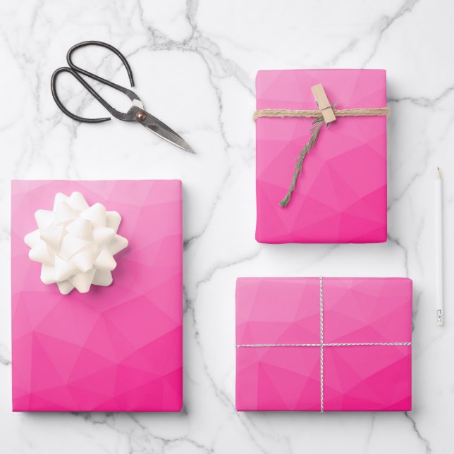 Feuille De Papier Cadeau Motif de maillage géométrique rose chaud (Recto)