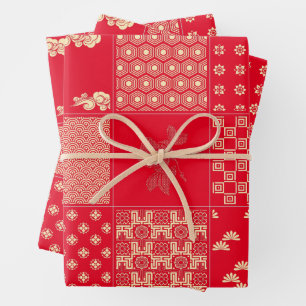 Feuille De Papier Cadeau Motif de mélange de fleurs PixelArt japonais