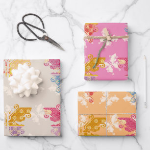 Feuille De Papier Cadeau Motif de mélange de kimono papillon