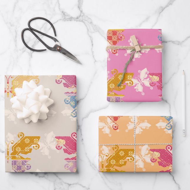 Feuille De Papier Cadeau Motif de mélange de kimono papillon (Recto)