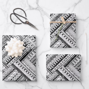 Feuille De Papier Cadeau Motif de mélange ethnique noir et blanc