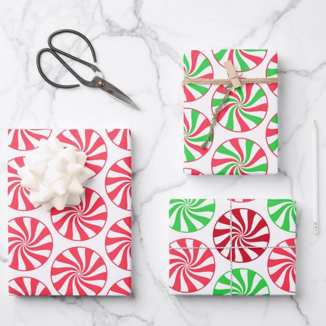 Feuille De Papier Cadeau Motif de menthe poivrée de Noël (Recto)