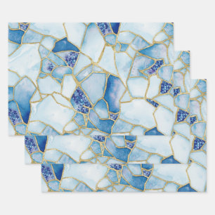 Feuille De Papier Cadeau Motif de mosaïque de verre de mer à l'aquarelle bl