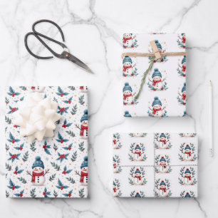 Feuille De Papier Cadeau Motif de neige et de feuillage hivernal joyeux