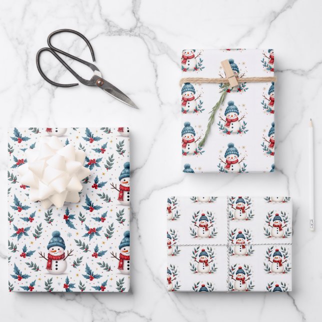 Feuille De Papier Cadeau Motif de neige et de feuillage hivernal joyeux (Recto)