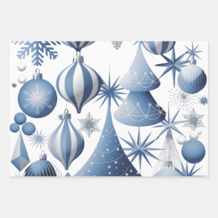 Feuille De Papier Cadeau Motif de Noël bleu et blanc