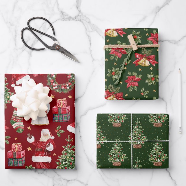 Feuille De Papier Cadeau Motif de Noël classique rétro (Recto)