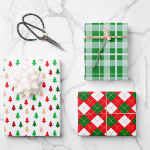 Feuille De Papier Cadeau Motif de Noël classique rouge et vert
