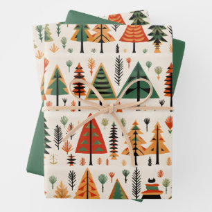 Feuille De Papier Cadeau Motif de Noël d'art populaire scandinave