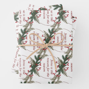 Feuille De Papier Cadeau Motif de Noël de la saison Holly Berry Wreath