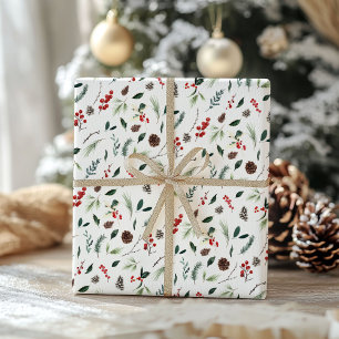 Feuille De Papier Cadeau Motif de Noël de l'aquarelle botanique de Berry ro