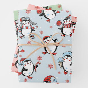 Feuille De Papier Cadeau Motif de Noël du mignon Penguin