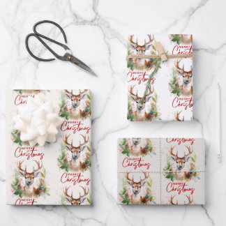Feuille De Papier Cadeau Motif de Noël élégant et élégant pour cerfs