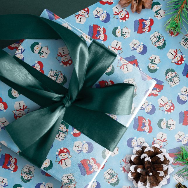 Feuille De Papier Cadeau Motif de Noël Festive Snowmen (Créateur téléchargé)