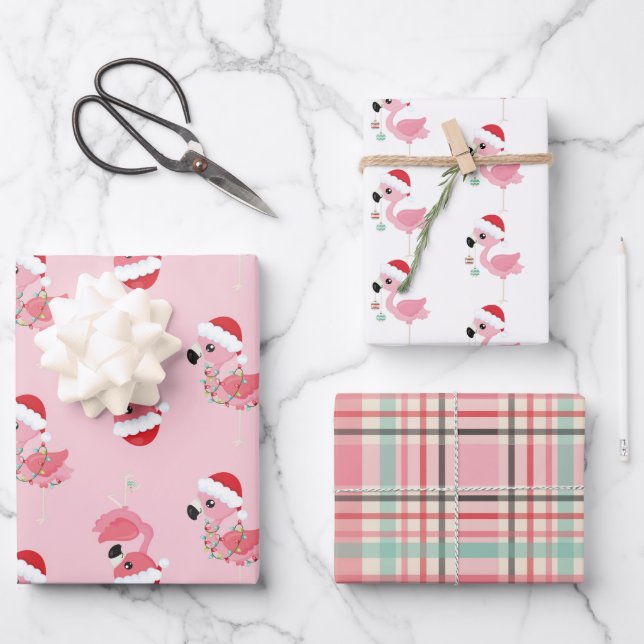 Feuille De Papier Cadeau motif de Noël flamand rose de Noël (Recto)