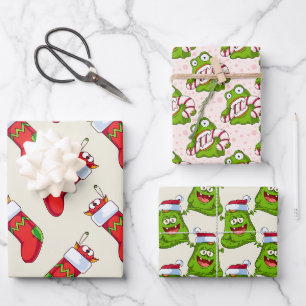 Feuille De Papier Cadeau Motif de Noël fou coloré Monster