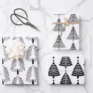 Feuille De Papier Cadeau Motif de Noël noir et blanc moderne