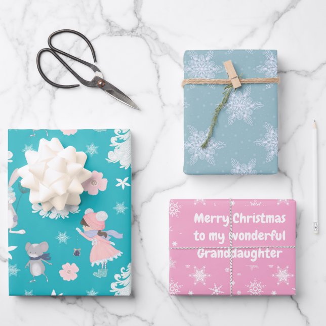 Feuille De Papier Cadeau Motif de Noël Pastel 🎄 subtil, texte personnalisé (Recto)