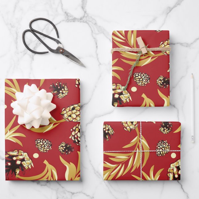 Feuille De Papier Cadeau Motif de Noël, Pine Snow 3 (Recto)