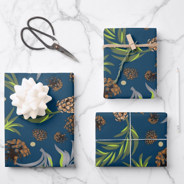 Feuille De Papier Cadeau Motif de Noël, Pine Snow 9 (Recto)