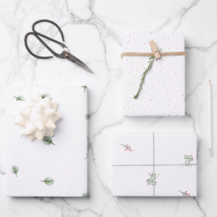 Feuille De Papier Cadeau Motif de Noël Pine Vert Rouge Berry