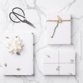 Feuille De Papier Cadeau Motif de Noël Pine Vert Rouge Berry