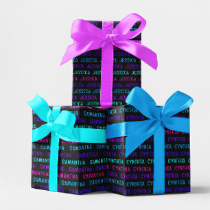 Feuille De Papier Cadeau Motif de nom couleur Cyberpunk