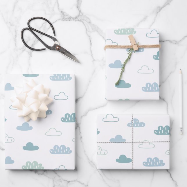 Feuille De Papier Cadeau Motif de nuage à main levée (Recto)