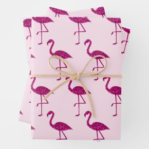 Feuille De Papier Cadeau Motif de paillettes flamant rose scintillant