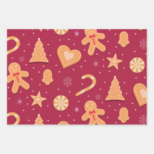 Feuille De Papier Cadeau Motif de pain d'épices et de biscuits de Noël