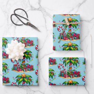 Feuille De Papier Cadeau Motif de palmier de Noël tropical