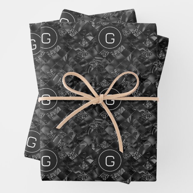 Feuille De Papier Cadeau Motif de Parties scintillant moderne Monogramme Bl (En situation)