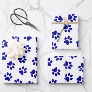 Feuille De Papier Cadeau Motif de pattes, pattes de chien, pattes bleu mari