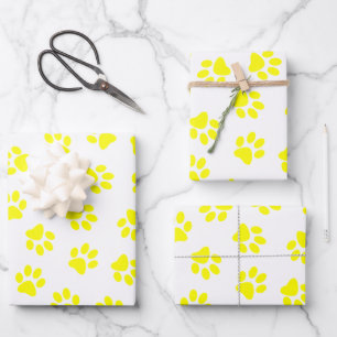 Feuille De Papier Cadeau Motif de pattes, pattes de chien, pattes jaunes
