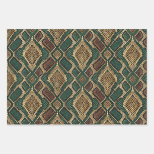 Feuille De Papier Cadeau Motif de peau de serpent vert et or - Impression a