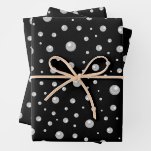 Feuille De Papier Cadeau Motif de perle sur fond noir