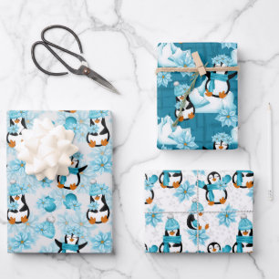 Feuille De Papier Cadeau Motif de pingouin en carrelage de Noël