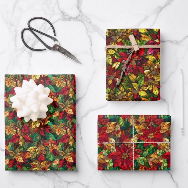Feuille De Papier Cadeau Motif de poinsététie en verre feuilleté (Recto)