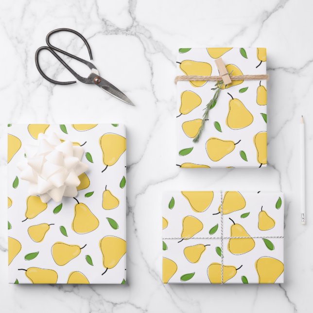 Feuille De Papier Cadeau Motif de poire jaune mou (Recto)