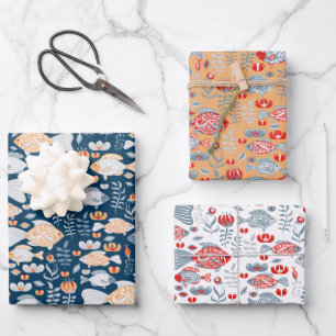 Feuille De Papier Cadeau Motif de poisson moderne