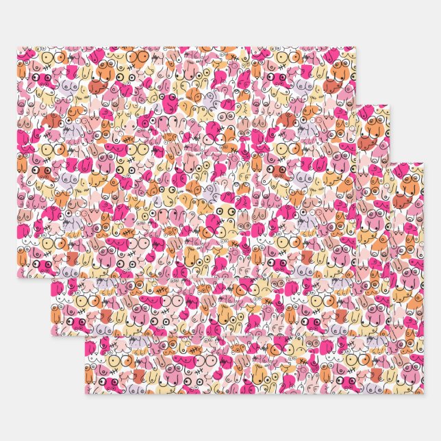 Feuille De Papier Cadeau motif de poitrine rose amusant (Lot)