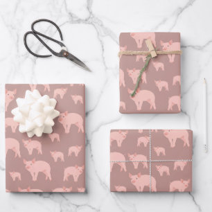 Feuille De Papier Cadeau Motif de porc rose