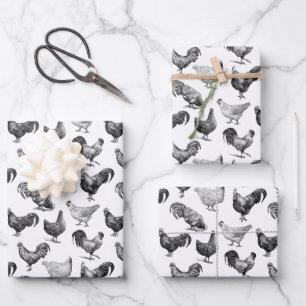 Feuille De Papier Cadeau Motif de poulet de la ferme Retro Country