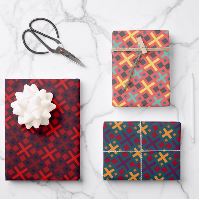 Feuille De Papier Cadeau Motif de rectangle géométrique couleur chic (Recto)